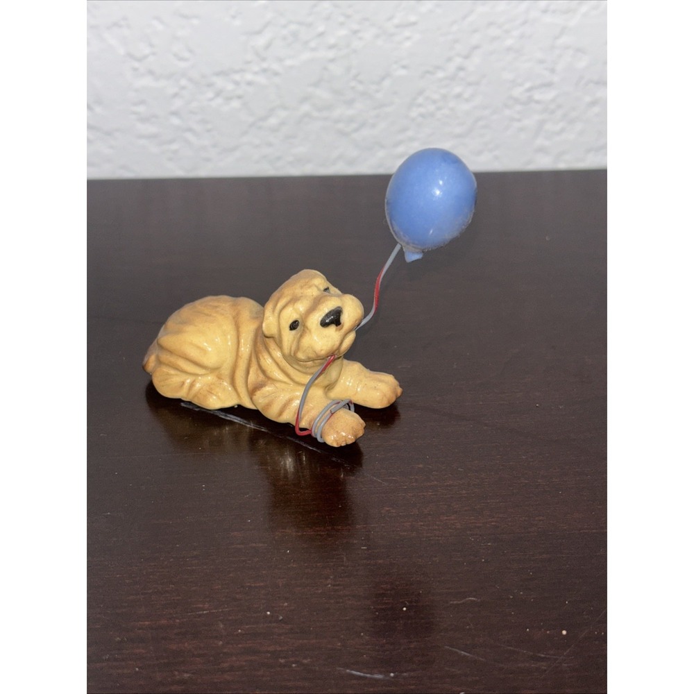 Retired Hagen-Renaker 1986 Miniature Tan Shar Pei Dog w/blue balloon- see detail